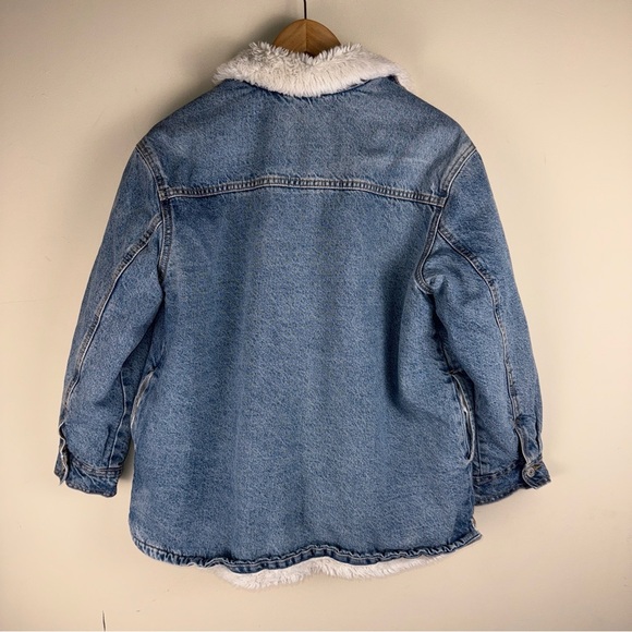 Old Navy Sherpa-Lined Non-Stretch Jean Utility Shacket For Women Petite Medium - Picture 3 of 13